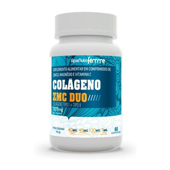 Imagem de Colágeno ZMC DUO Tipo I + Tipo II 1270mg 60 Cápsulas Apisnutri Femme