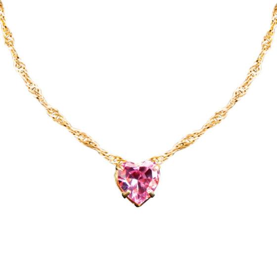 Imagem de Colar Aço Inox Ouro Feminino + Pingente Rosa Strass Delicado