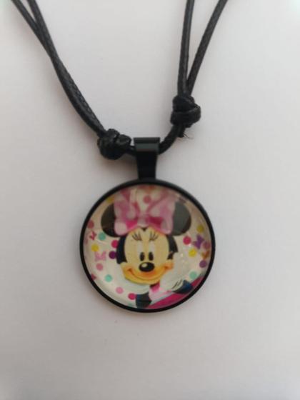 Imagem de Colar Ajustavel Minnie Mouse Pingente Cabochon Redondo Vidro