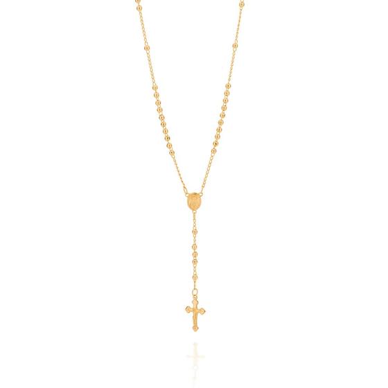 Imagem de Colar banhado ouro 3x 24k 18k e 22k  feminino cruz terço sagrado coração de maria rommanel 532073