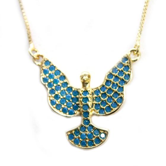 Imagem de Colar Bijuteria Dourada Com Pedrinhas Azul Espírito Santo Amuleto Da Sorte