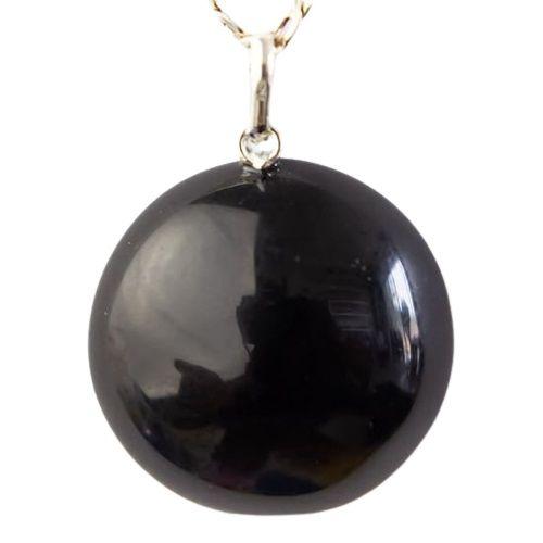 Imagem de Colar Cabochão Disco Obsidiana Negra Prata 950