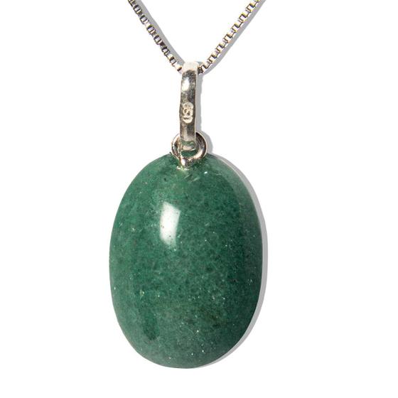 Imagem de Colar Cabochão Oval Pedra Quartzo Verde 20mm Pino Prata 950