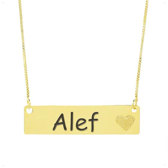 Imagem de Colar Chapinha Coração Gravação Personalizada Nome Alef Banhado Ouro 18K - 999006002