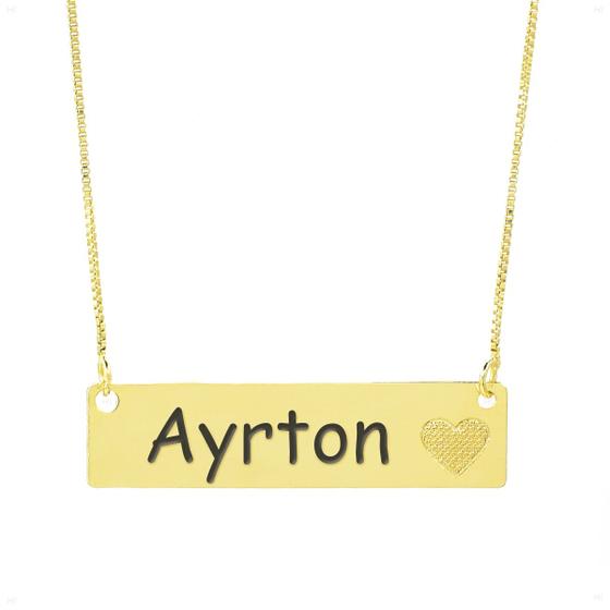 Imagem de Colar Chapinha Coração Gravação Personalizada Nome Ayrton Banhado Ouro 18K - 999006160