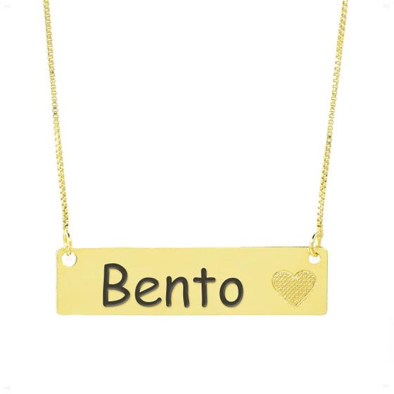 Imagem de Colar Chapinha Coração Gravação Personalizada Nome Bento Banhado Ouro 18K - 999006162