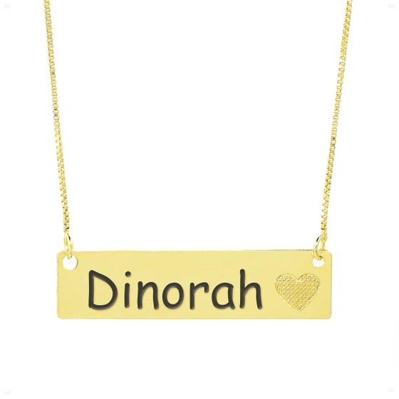 Imagem de Colar Chapinha Coração Gravação Personalizada Nome Dinorah Banhado Ouro 18K - 999006285