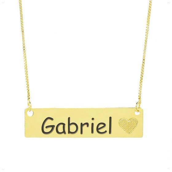 Imagem de Colar Chapinha Coração Gravação Personalizada Nome Gabriel Banhado Ouro 18K - 999006036