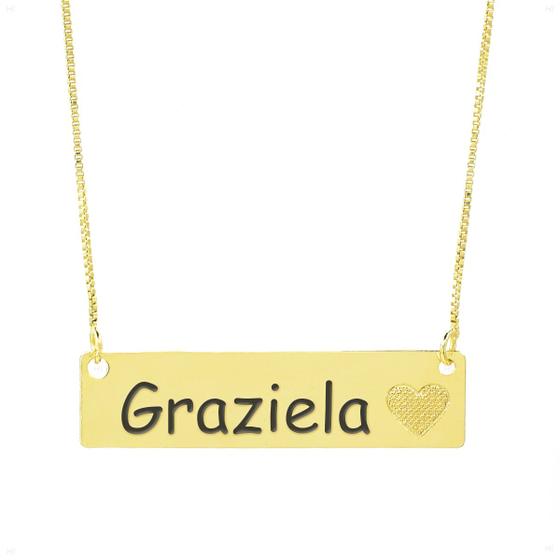 Imagem de Colar Chapinha Coração Gravação Personalizada Nome Graziela Banhado Ouro 18K - 999006342