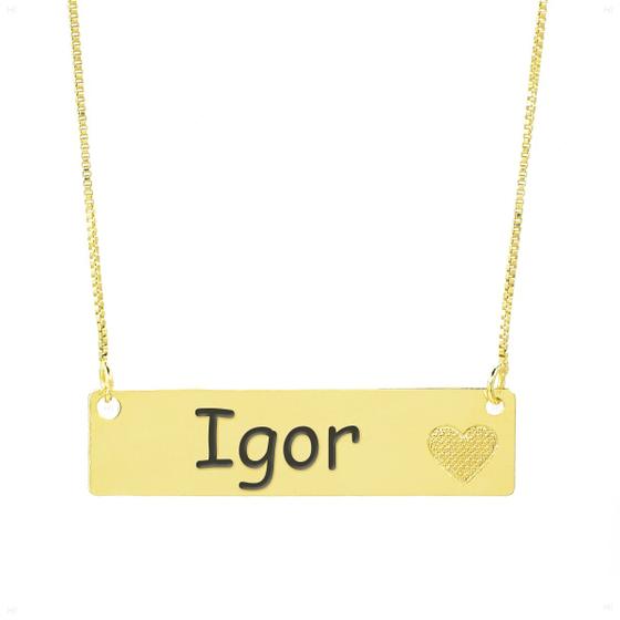 Imagem de Colar Chapinha Coração Gravação Personalizada Nome Igor Banhado Ouro 18K - 999006047