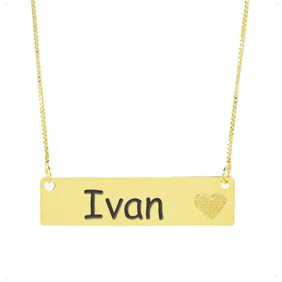 Imagem de Colar Chapinha Coração Gravação Personalizada Nome Ivan Banhado Ouro 18K - 999006200