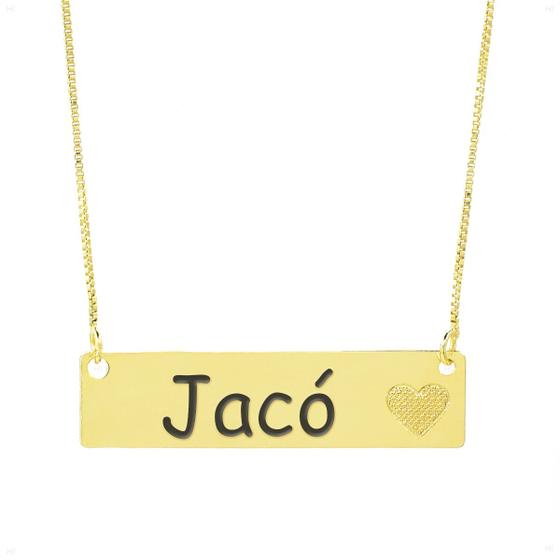 Imagem de Colar Chapinha Coração Gravação Personalizada Nome Jacó Banhado Ouro 18K - 999006052