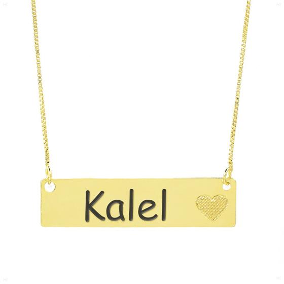 Imagem de Colar Chapinha Coração Gravação Personalizada Nome Kalel Banhado Ouro 18K - 999006066