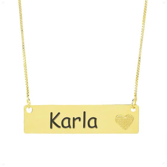 Imagem de Colar Chapinha Coração Gravação Personalizada Nome Karla Banhado Ouro 18K - 999006391