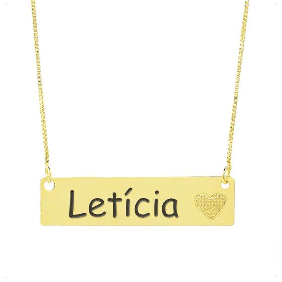 Imagem de Colar Chapinha Coração Gravação Personalizada Nome Letícia Banhado Ouro 18K - 999006409