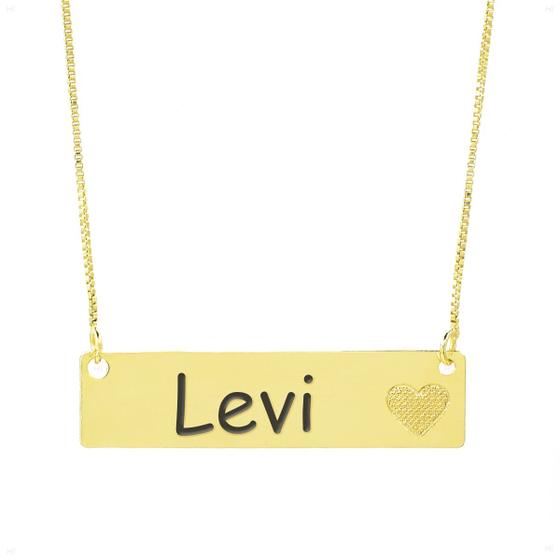 Imagem de Colar Chapinha Coração Gravação Personalizada Nome Levi Banhado Ouro 18K - 999006204