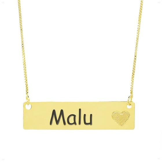 Imagem de Colar Chapinha Coração Gravação Personalizada Nome Malu Banhado Ouro 18K - 999006419