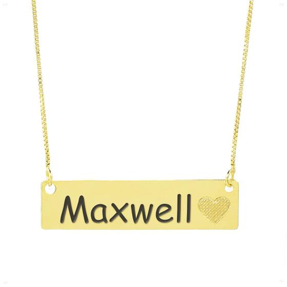 Imagem de Colar Chapinha Coração Gravação Personalizada Nome Maxwell Banhado Ouro 18K - 999006090