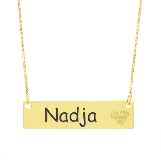 Imagem de Colar Chapinha Coração Gravação Personalizada Nome Nadja Banhado Ouro 18K - 999006437