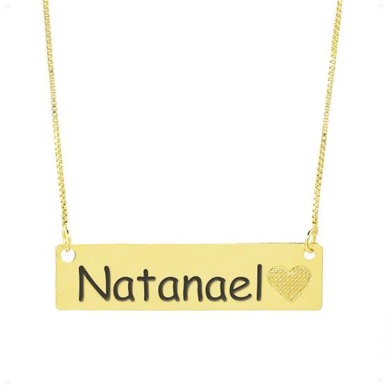 Imagem de Colar Chapinha Coração Gravação Personalizada Nome Natanael Banhado Ouro 18K - 999006096