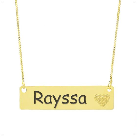 Imagem de Colar Chapinha Coração Gravação Personalizada Nome Rayssa Banhado Ouro 18K - 999006455