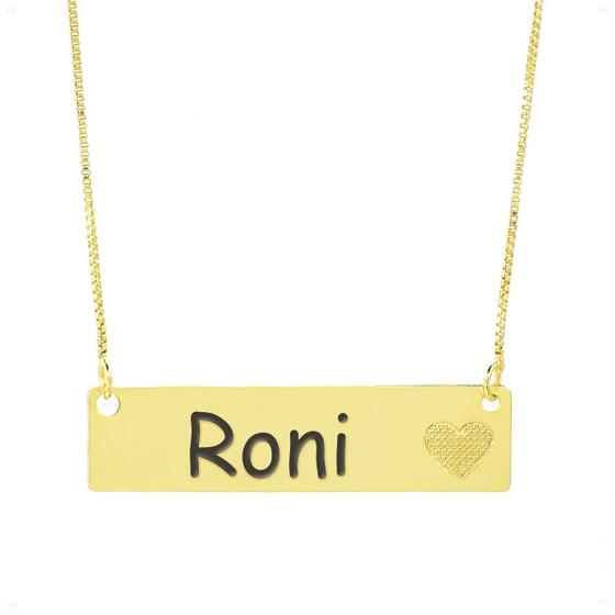 Imagem de Colar Chapinha Coração Gravação Personalizada Nome Roni Banhado Ouro 18K - 999006119