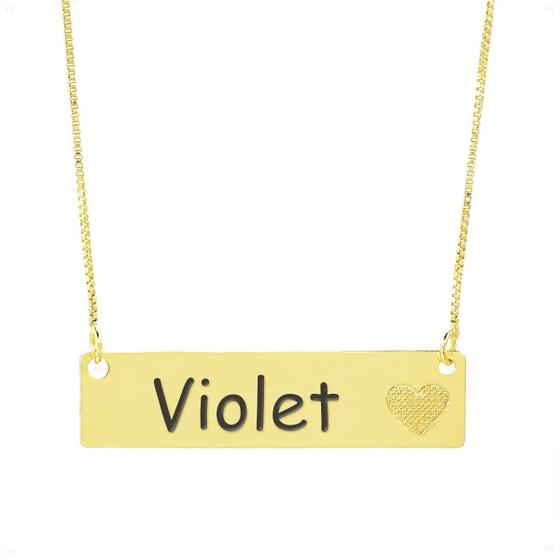 Imagem de Colar Chapinha Coração Gravação Personalizada Nome Violet Banhado Ouro 18K - 999006476