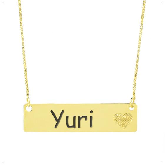 Imagem de Colar Chapinha Coração Gravação Personalizada Nome Yuri Banhado Ouro 18K - 999006142