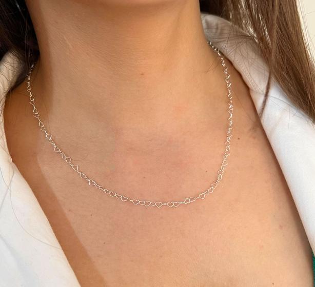 Imagem de Colar Chocker Elo de Coração Prata 925 Corrente Feminina