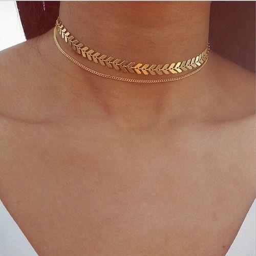 Imagem de Colar Chocker Escama Peixe Dourado Ou Prata Duplo