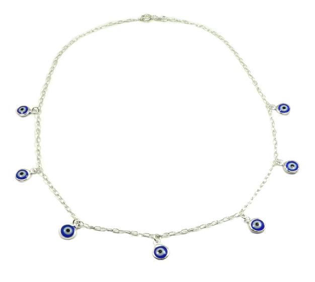 Imagem de Colar Chocker Olho Grego Azul Prata Legitima 925