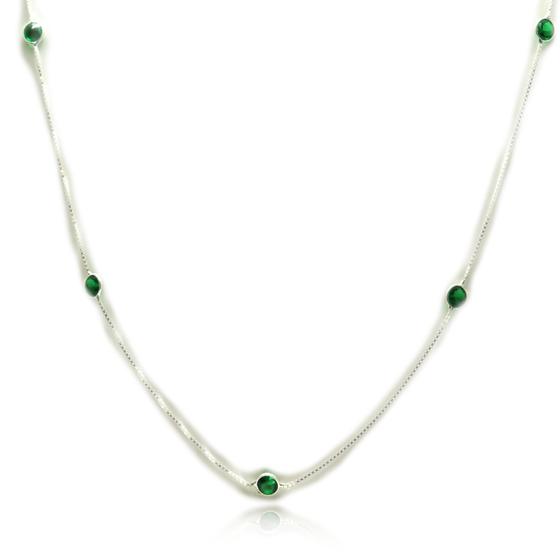 Imagem de Colar Chocker Pedra Zirconia Verde Prata Legitima 925