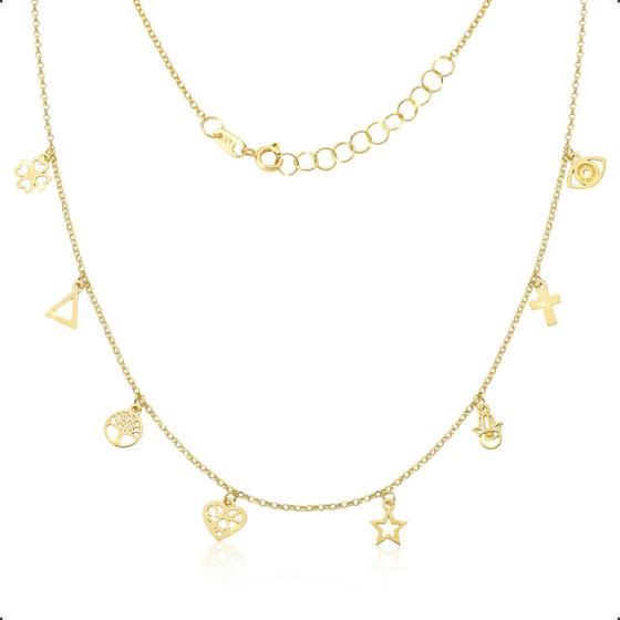 Imagem de Colar Choker 40cm Ouro 18k Elo Português Com Berloques