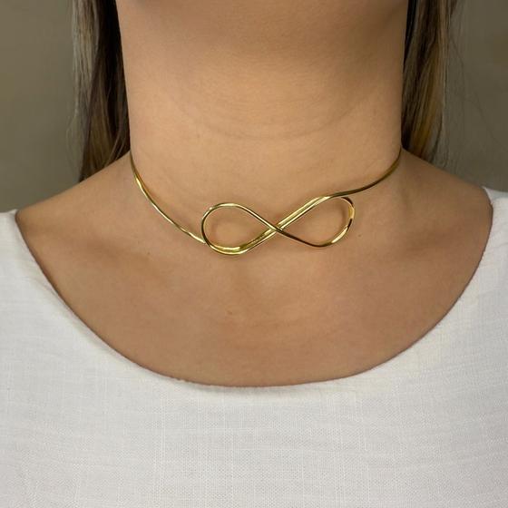 Imagem de Colar Choker Aro Fino Infinito Banhado em Ouro 18k