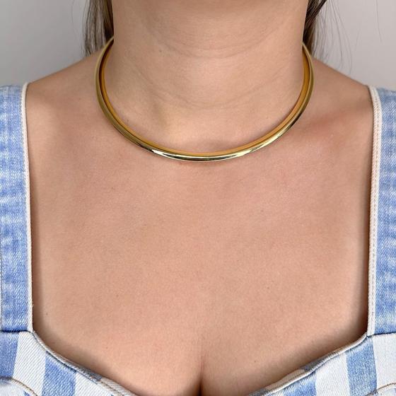 Imagem de Colar Choker Aro Rígido Amassado Banhado em Ouro 18k