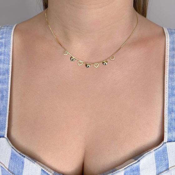 Imagem de Colar Choker Corações Liso e Vazados Banhado em Ouro 18k