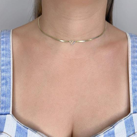 Imagem de Colar Choker Fita com Coração Color Banhado em Ouro 18k