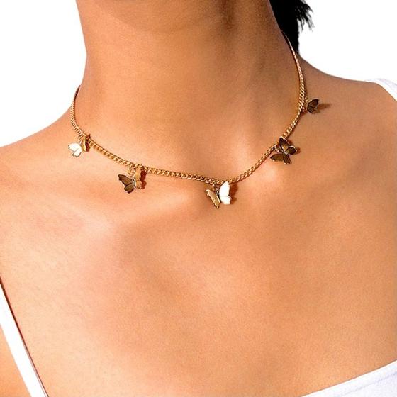 Imagem de Colar Choker Gargantilha Dourada Com Pingente De Borboleta