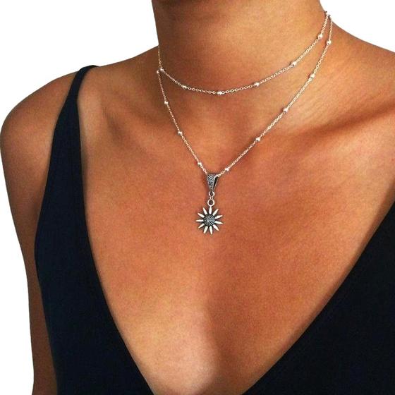 Imagem de Colar Choker Gargantilha Prata Com Pingente De Girassol