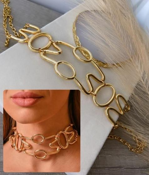 Imagem de Colar Choker Inspiração Thassia Naves Folheado Ouro 18k Dourado Moda Blogueira Lançamento Tendência Gargantilha