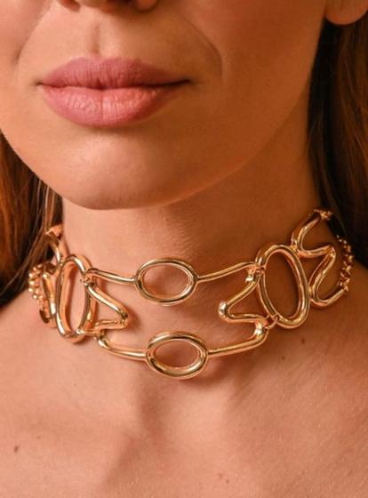 Imagem de Colar Choker Inspiração Thassia Naves Folheado Ouro 18k Dourado Moda Blogueira Lançamento Tendência Gargantilha