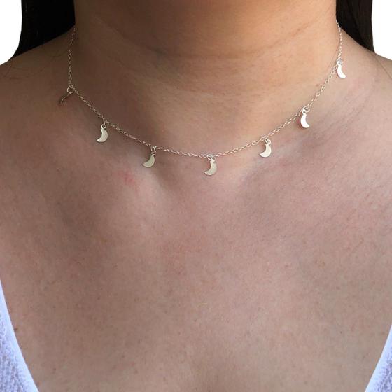 Imagem de Colar Choker Luas Prata 925 Legítima