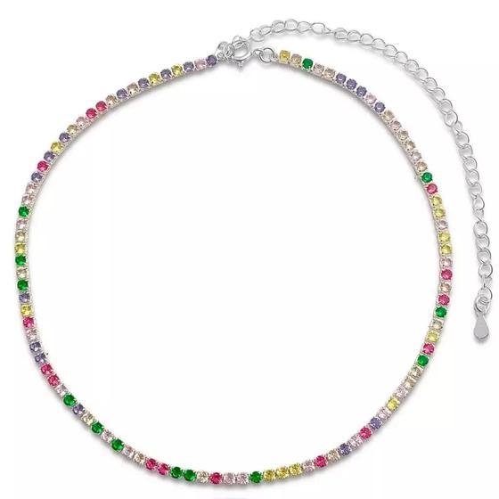 Imagem de Colar Choker Riviera de Zirconia Colorida Banhado a Prata Semijoia