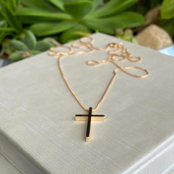 Imagem de Colar com corrente veneziana com Cruz 60 cm banhada a ouro 35.0694