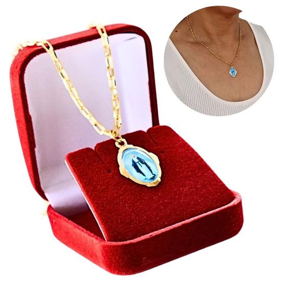 Imagem de Colar com Medalha N Senhora das Graças Dourado Caixa Veludo