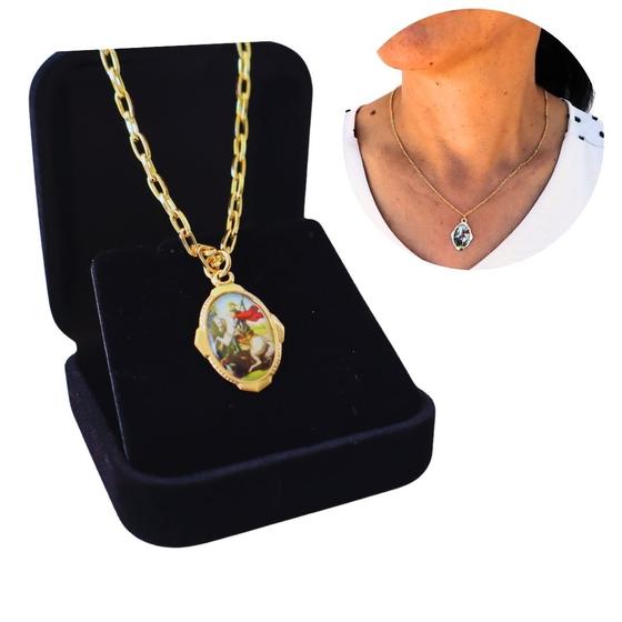 Imagem de Colar com Medalha São Jorge em Dourado Caixa Veludo