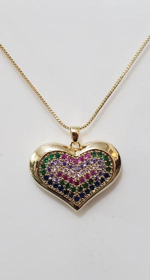 Imagem de Colar Com Pedra Coração Com Multi Zircônias Coloridas semijoia