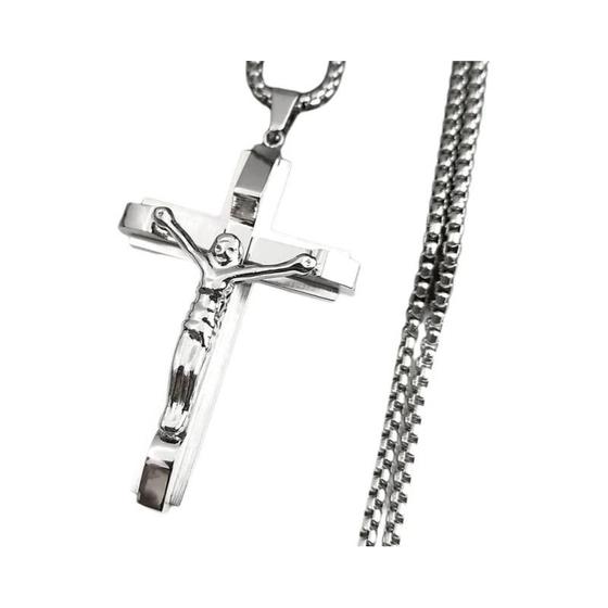 Imagem de Colar com Pingente de Crucifixo em Aço Inoxidável Dourado - Masculino