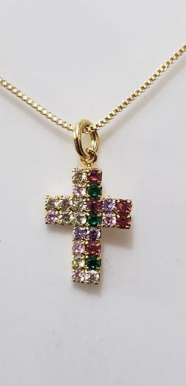 Imagem de Colar Com Pingente De Cruz Cravejado Com Zircônias Coloridas