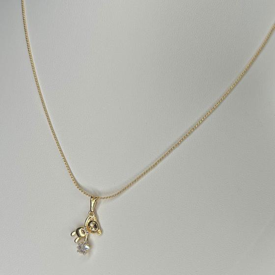 Imagem de Colar com Pingente de Urso Segurando Estrela em Zircônias Banhado a Ouro 18k